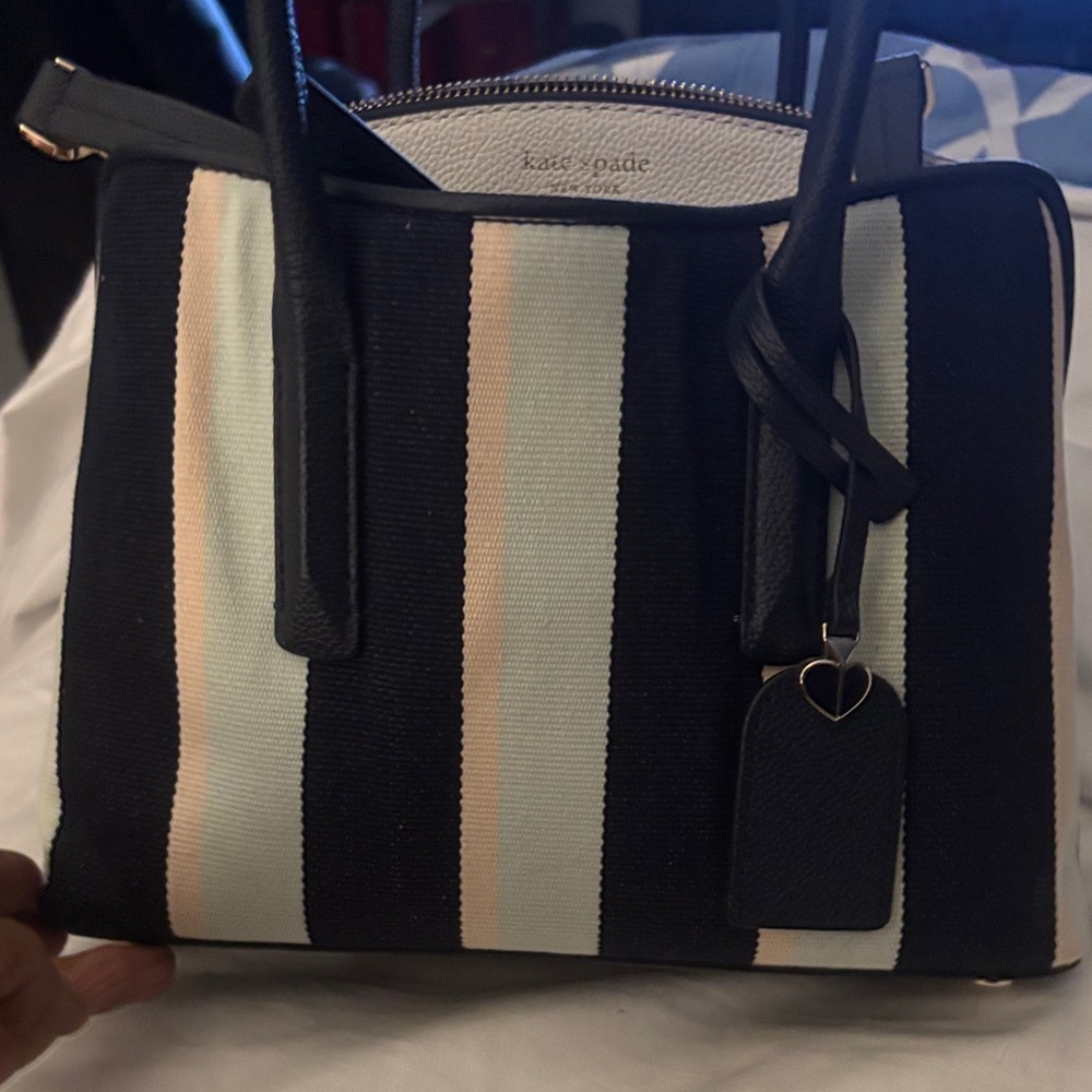Kate Spade Black, Cream, and Pink Striped Satchel